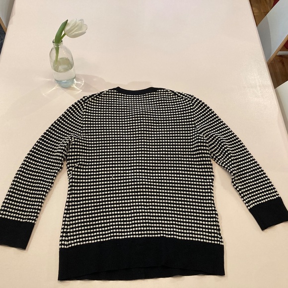 Ann Taylor Cardigan Sweater Black White Crew Neck Button Up Size M - Picture 2 of 4